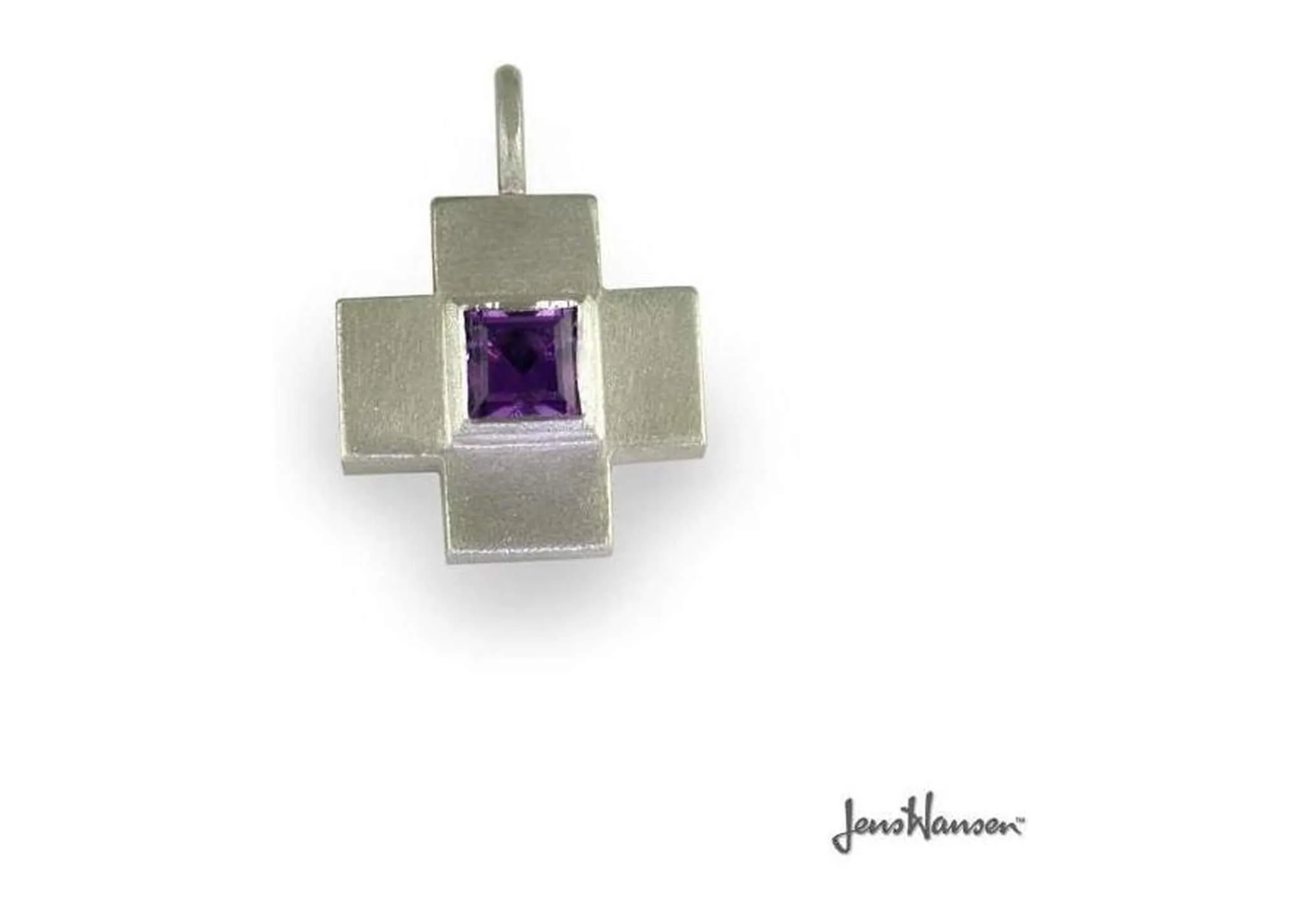 Swiss Cross and Purple Amethyst Pendant, Sterling Silver