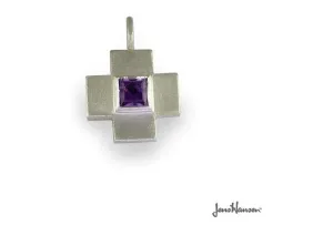 Swiss Cross and Purple Amethyst Pendant, Sterling Silver