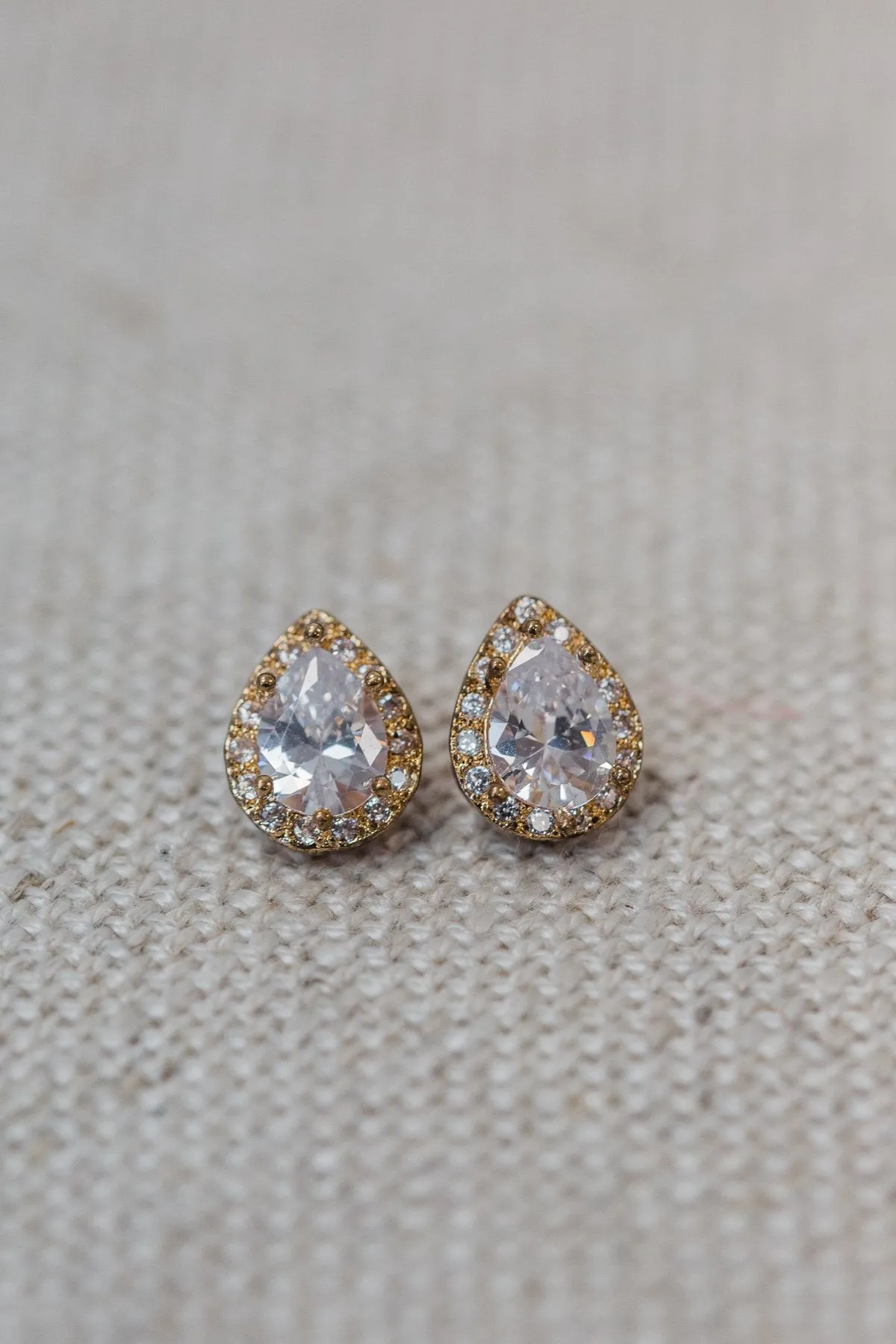 Teardrop Diamond Stud Earrings- Gold