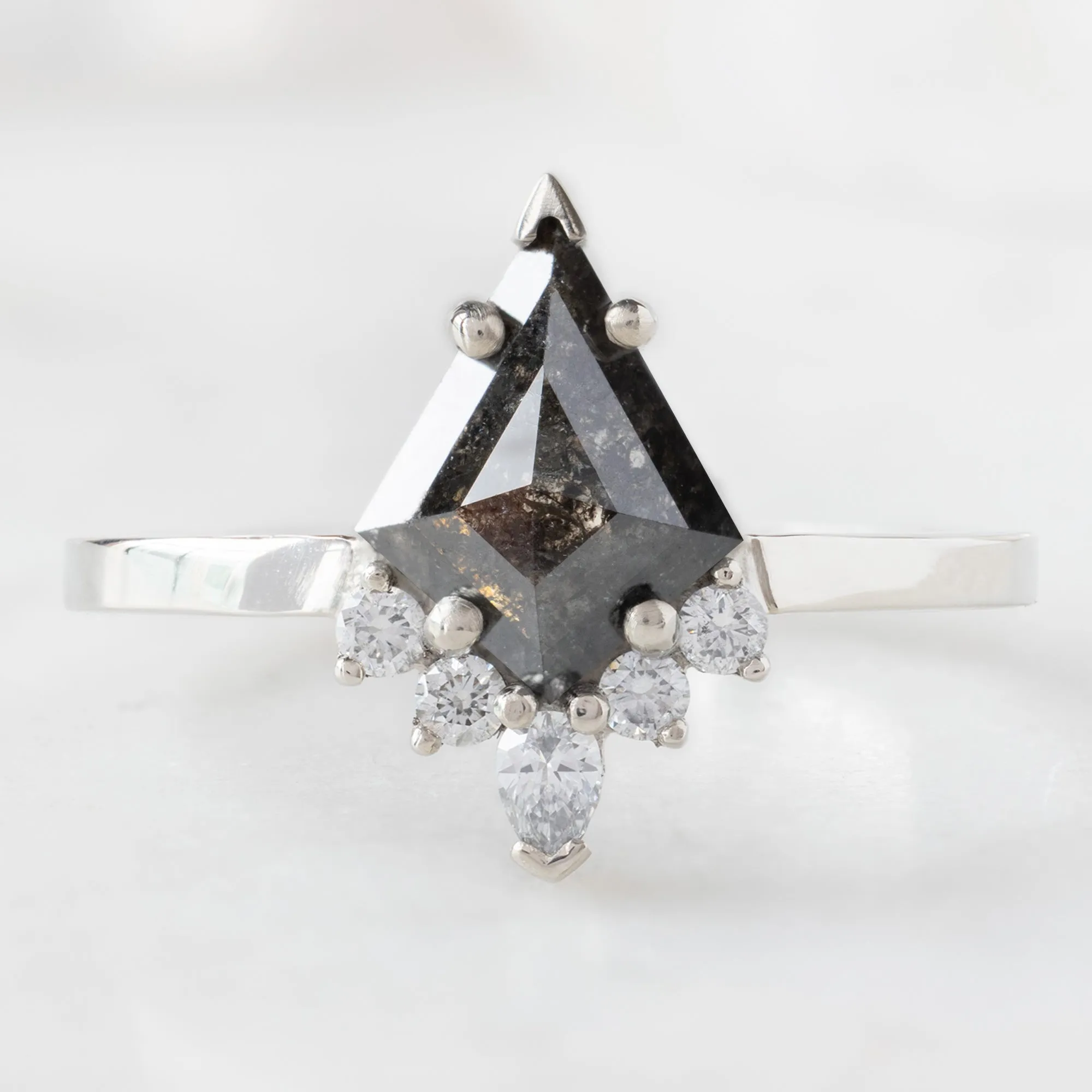 The Aster Ring | 0.94ct Kite Black Diamond in 14K White Gold