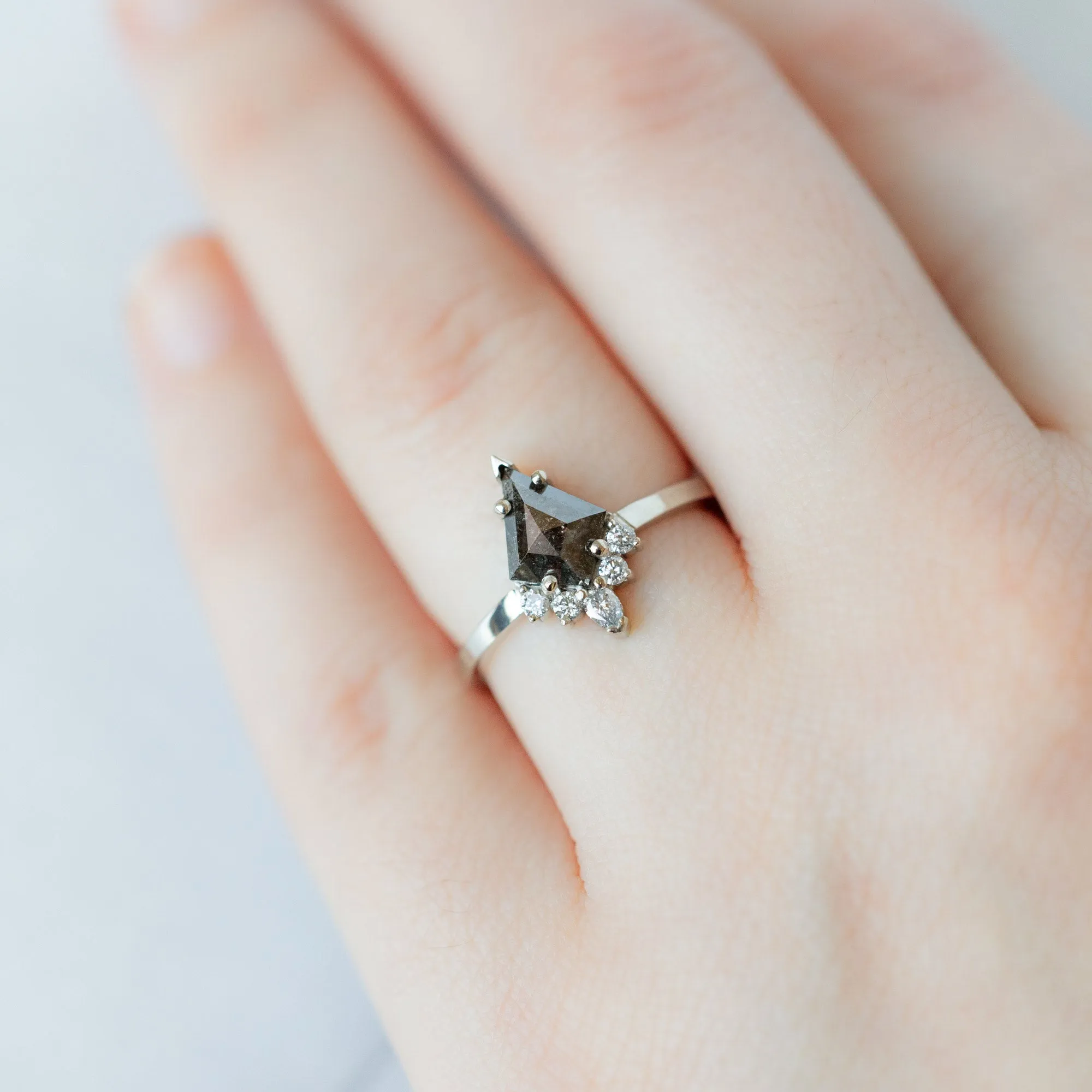 The Aster Ring | 0.94ct Kite Black Diamond in 14K White Gold