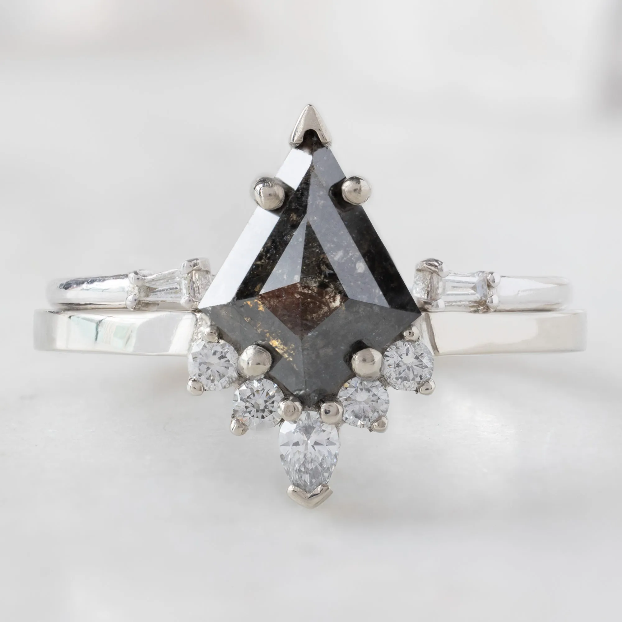 The Aster Ring | 0.94ct Kite Black Diamond in 14K White Gold