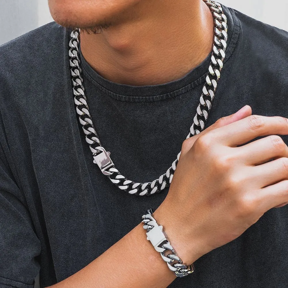 The Stormtrooper Ⅲ® - 12mm Curb Cuban Link Chain in Silver White Gold
