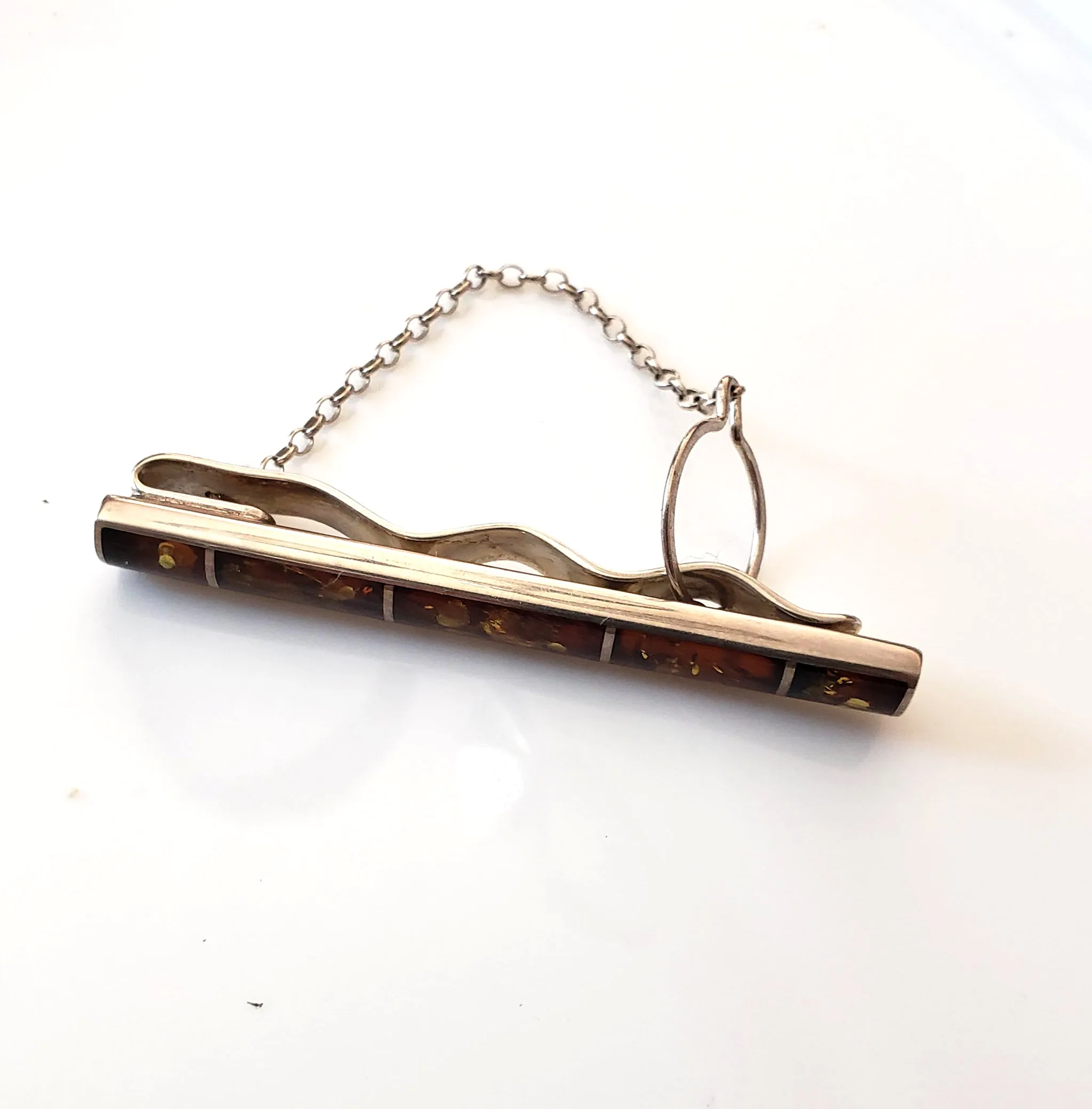 Tie Clip Amber Sterling Silver
