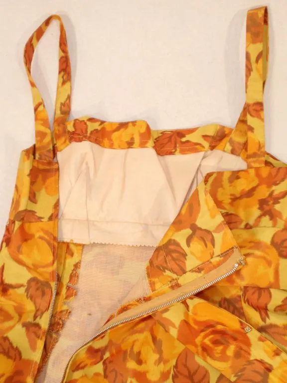 TRAINA-NORELL Vintage Floral Print Taffeta Cocktail Dress