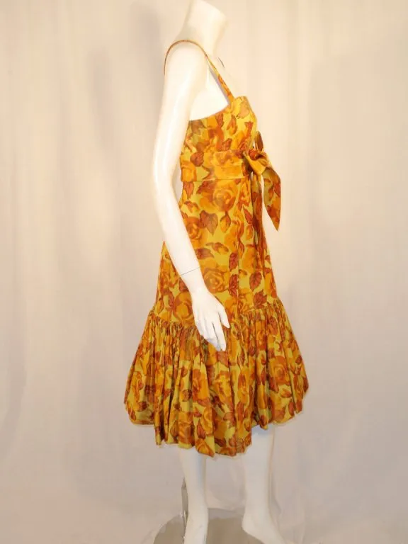 TRAINA-NORELL Vintage Floral Print Taffeta Cocktail Dress