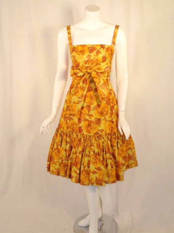 TRAINA-NORELL Vintage Floral Print Taffeta Cocktail Dress
