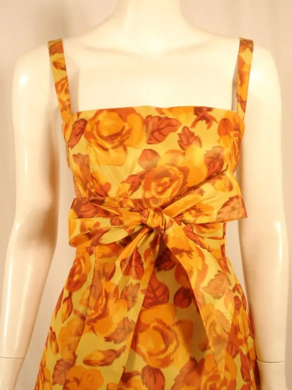 TRAINA-NORELL Vintage Floral Print Taffeta Cocktail Dress
