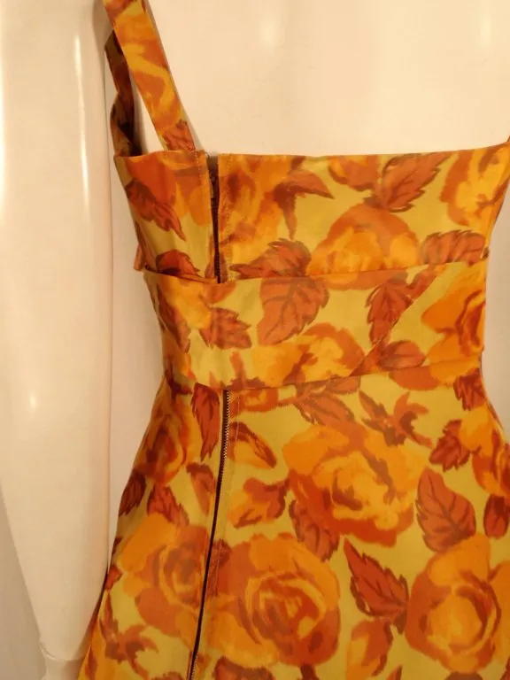 TRAINA-NORELL Vintage Floral Print Taffeta Cocktail Dress