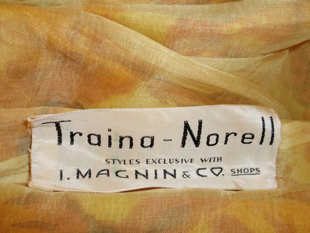 TRAINA-NORELL Vintage Floral Print Taffeta Cocktail Dress