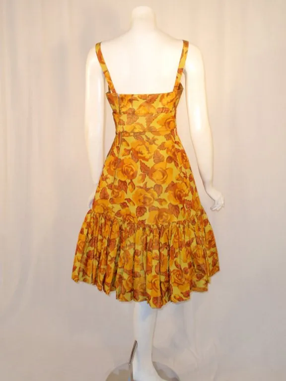 TRAINA-NORELL Vintage Floral Print Taffeta Cocktail Dress