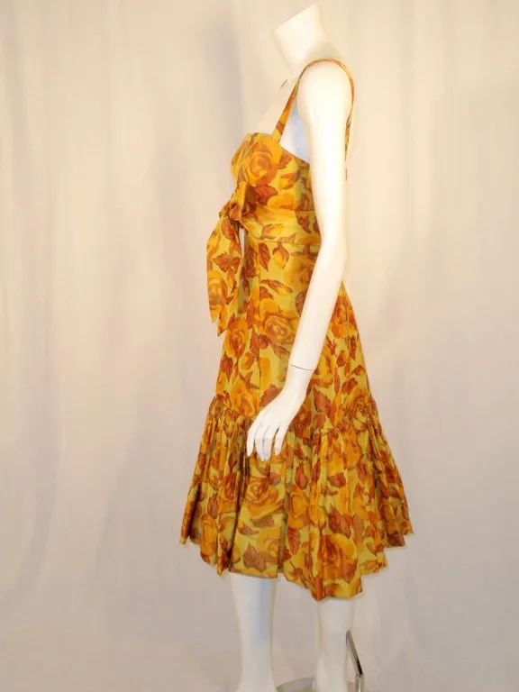 TRAINA-NORELL Vintage Floral Print Taffeta Cocktail Dress