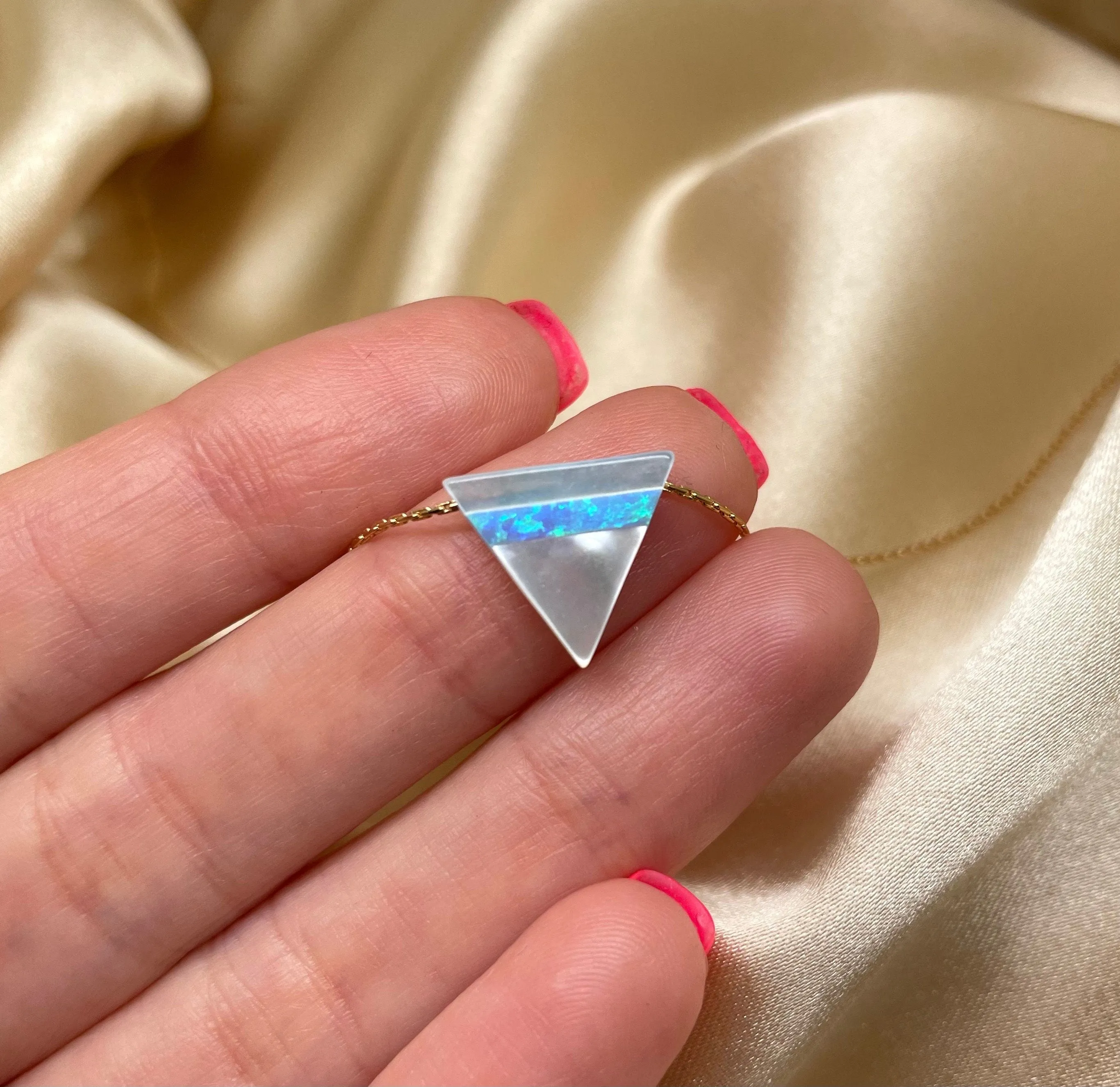 Triangle necklace, Geometric necklace, Mother of pearl Opal triangle necklace, Triangle opal pendant, Geometric jewelry, Triangle pendant