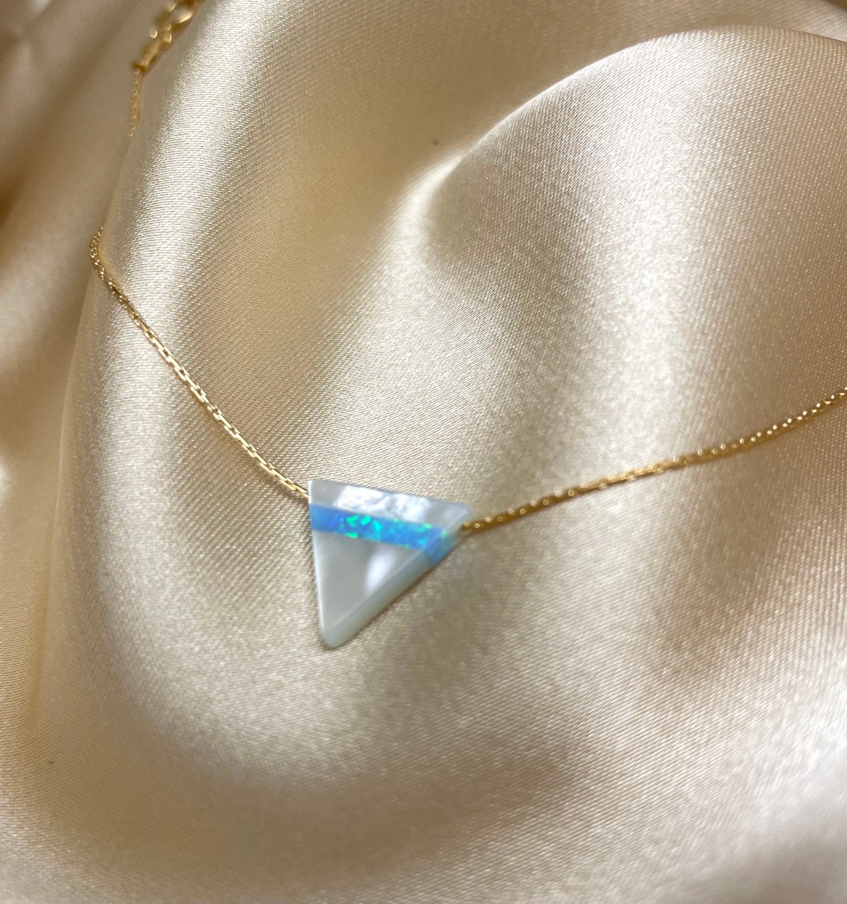 Triangle necklace, Geometric necklace, Mother of pearl Opal triangle necklace, Triangle opal pendant, Geometric jewelry, Triangle pendant