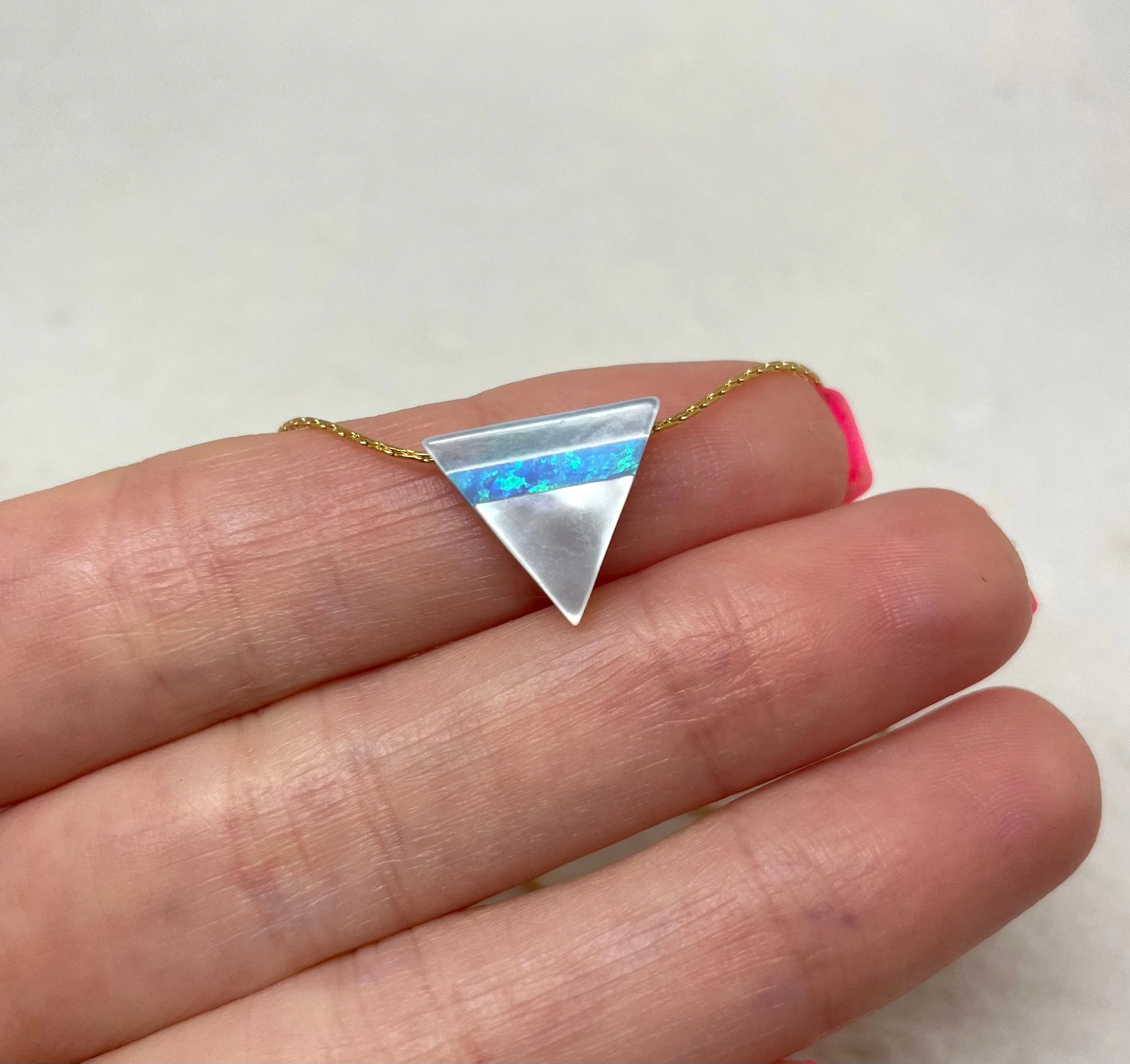 Triangle necklace, Geometric necklace, Mother of pearl Opal triangle necklace, Triangle opal pendant, Geometric jewelry, Triangle pendant