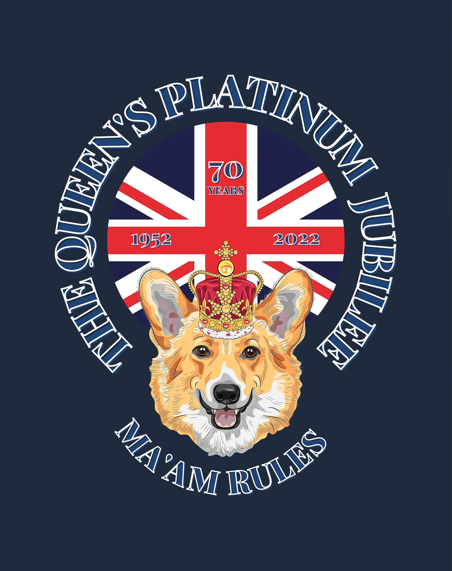 UA Queen's Platinum Jubilee Corgi Ma'am Rules Men's T-shirt (Navy)