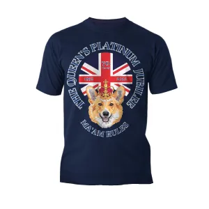 UA Queen's Platinum Jubilee Corgi Ma'am Rules Men's T-shirt (Navy)