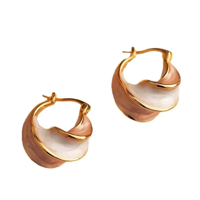 Unique Wave Style Two Tone Enamel Hoop Earrings