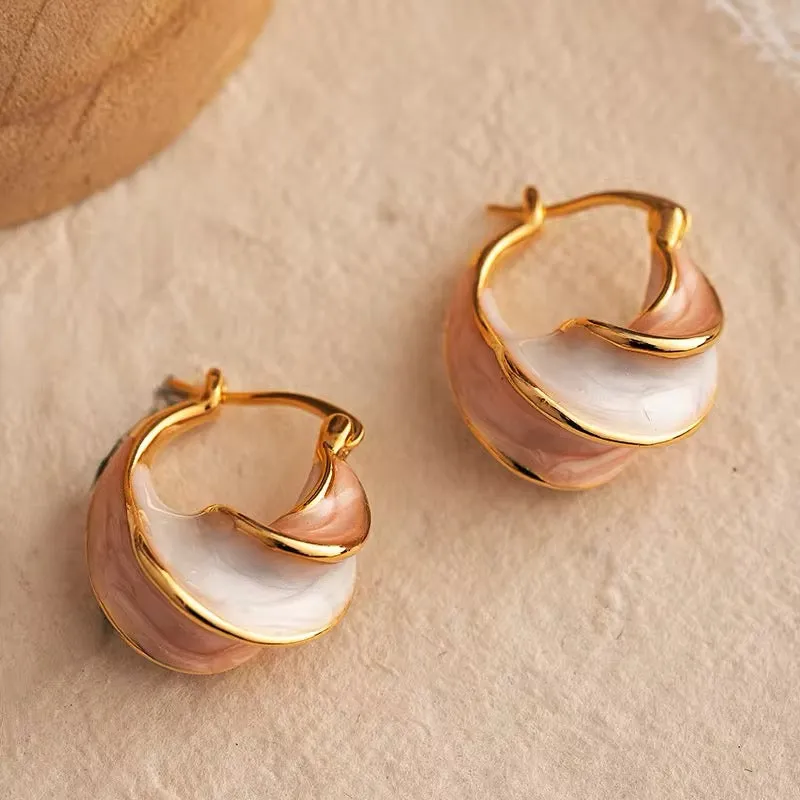Unique Wave Style Two Tone Enamel Hoop Earrings