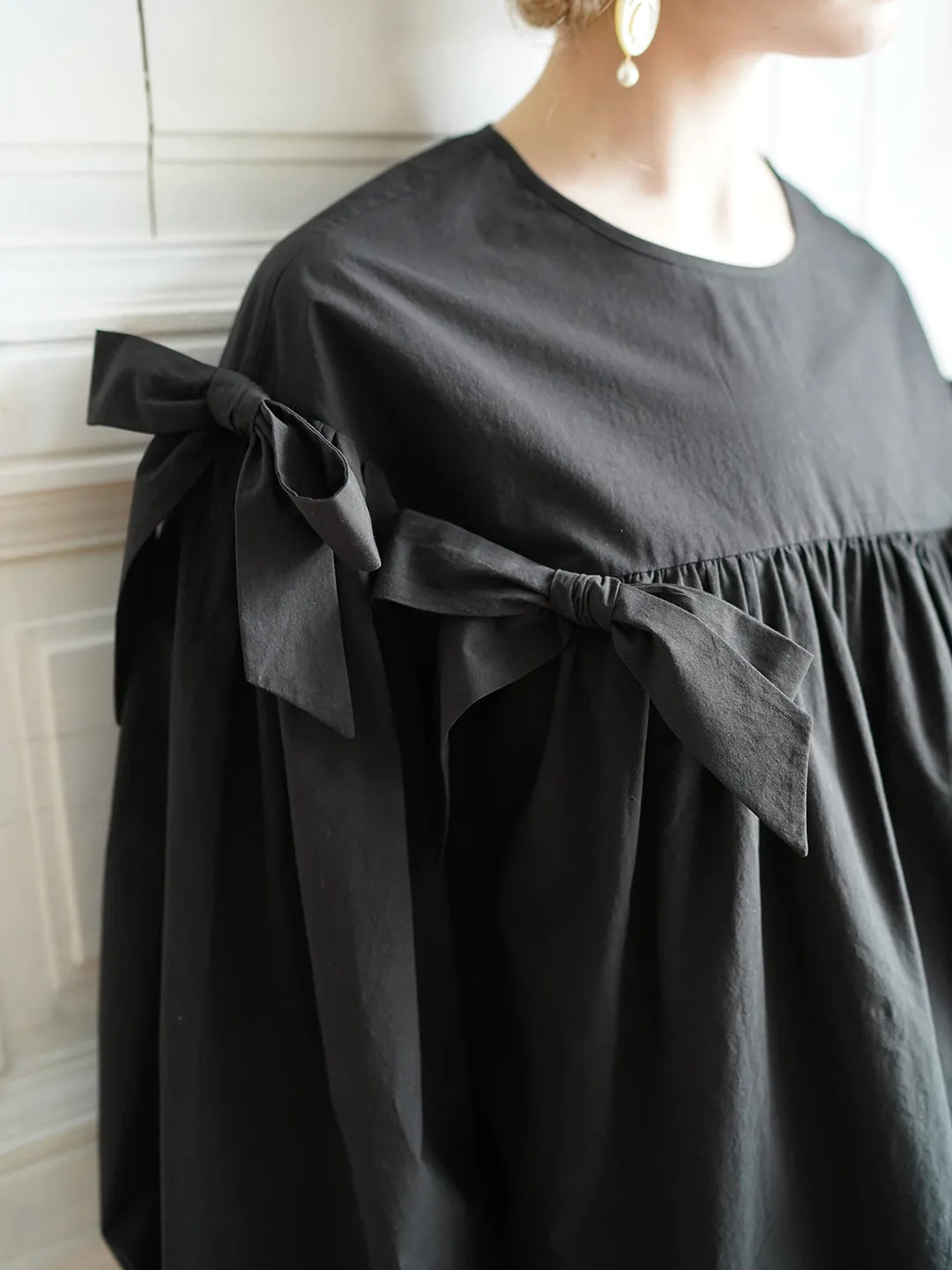 Unlogical Poem Elegant Style Bow Black Cotton Dress