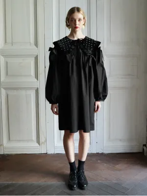 Unlogical Poem Elegant Style Bow Black Cotton Dress