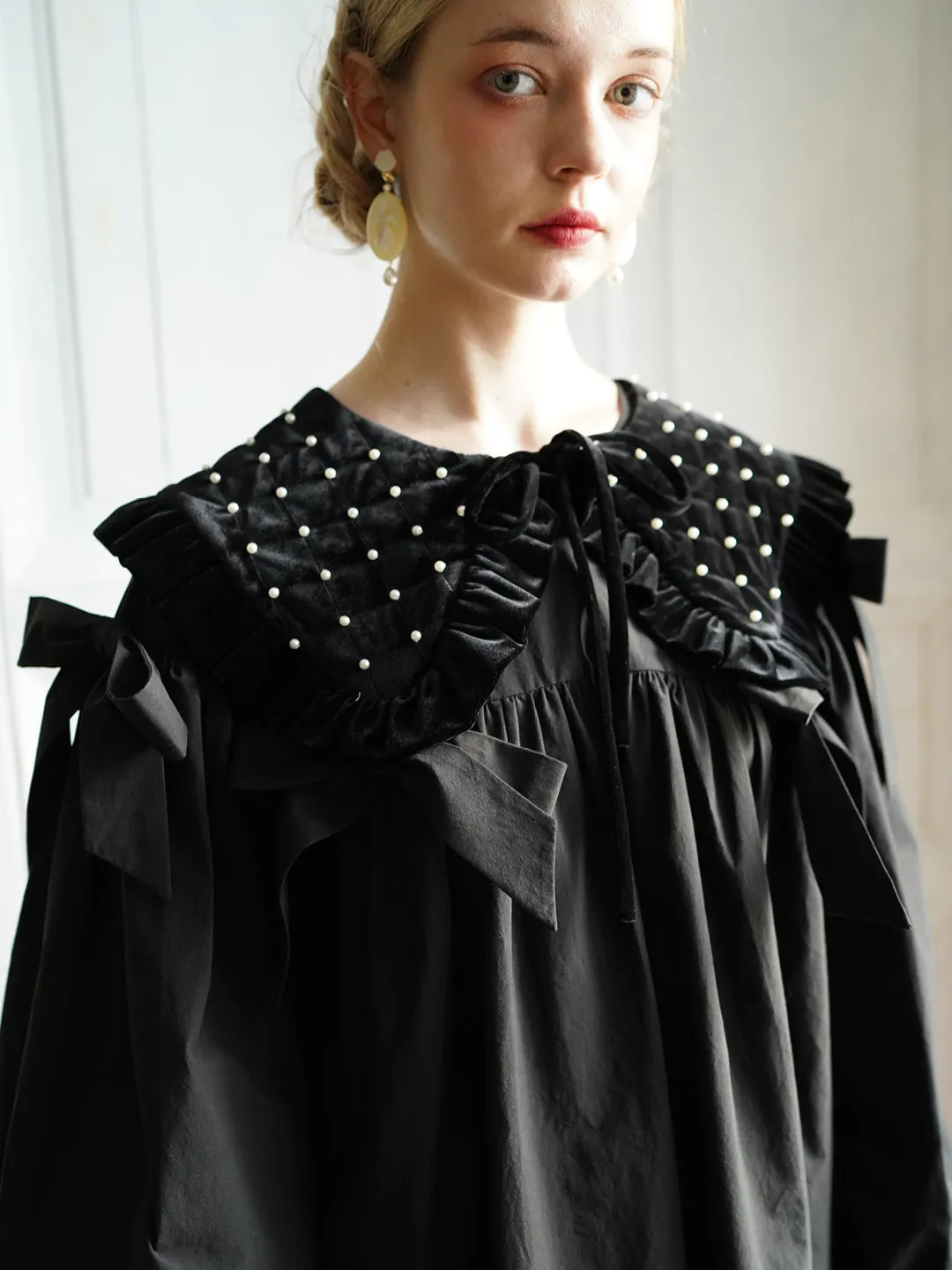 Unlogical Poem Elegant Style Bow Black Cotton Dress