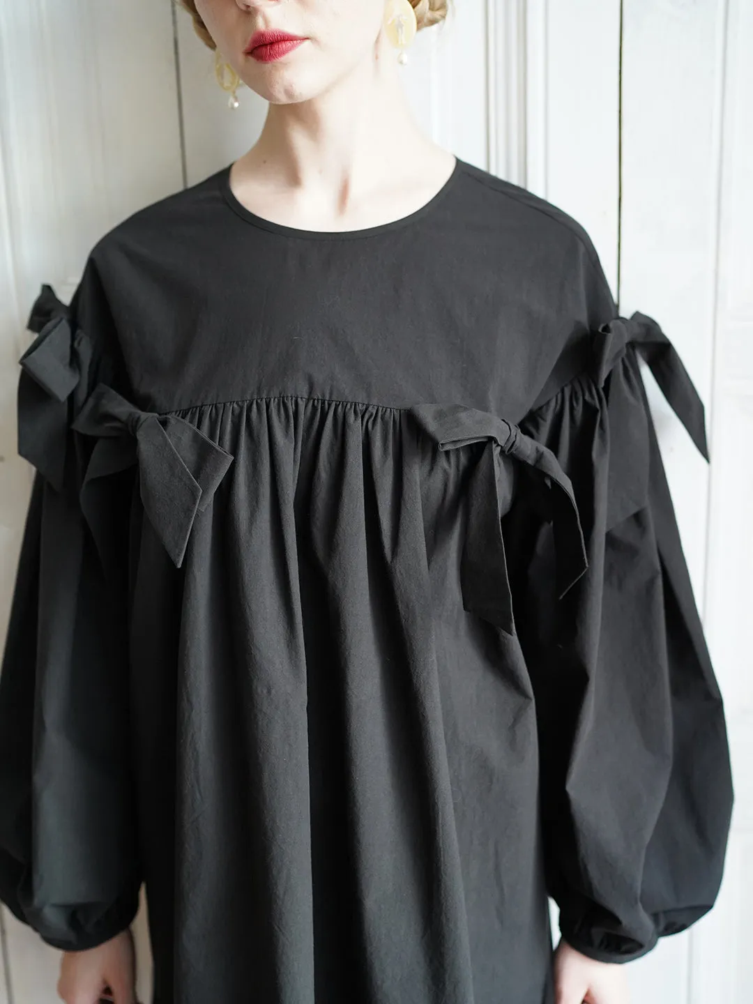 Unlogical Poem Elegant Style Bow Black Cotton Dress