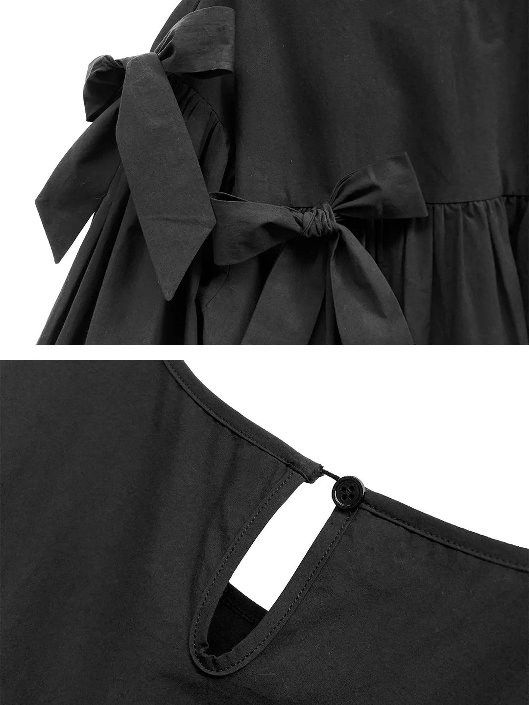 Unlogical Poem Elegant Style Bow Black Cotton Dress