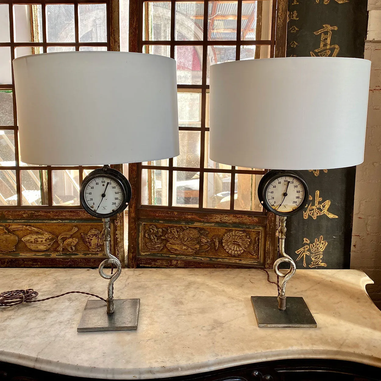 Vintage American Ashcroft Industrial Pressure Gauge as a One-Light Table Lamp
