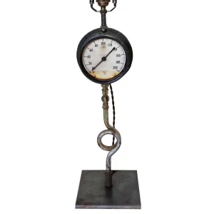 Vintage American Ashcroft Industrial Pressure Gauge as a One-Light Table Lamp