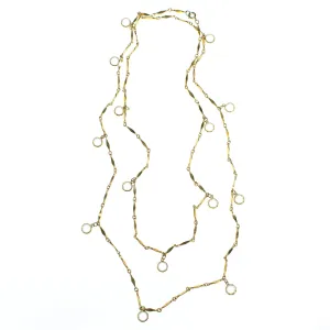 Vintage Bezel Set Crystal and Gold Flat Link Chain Necklace