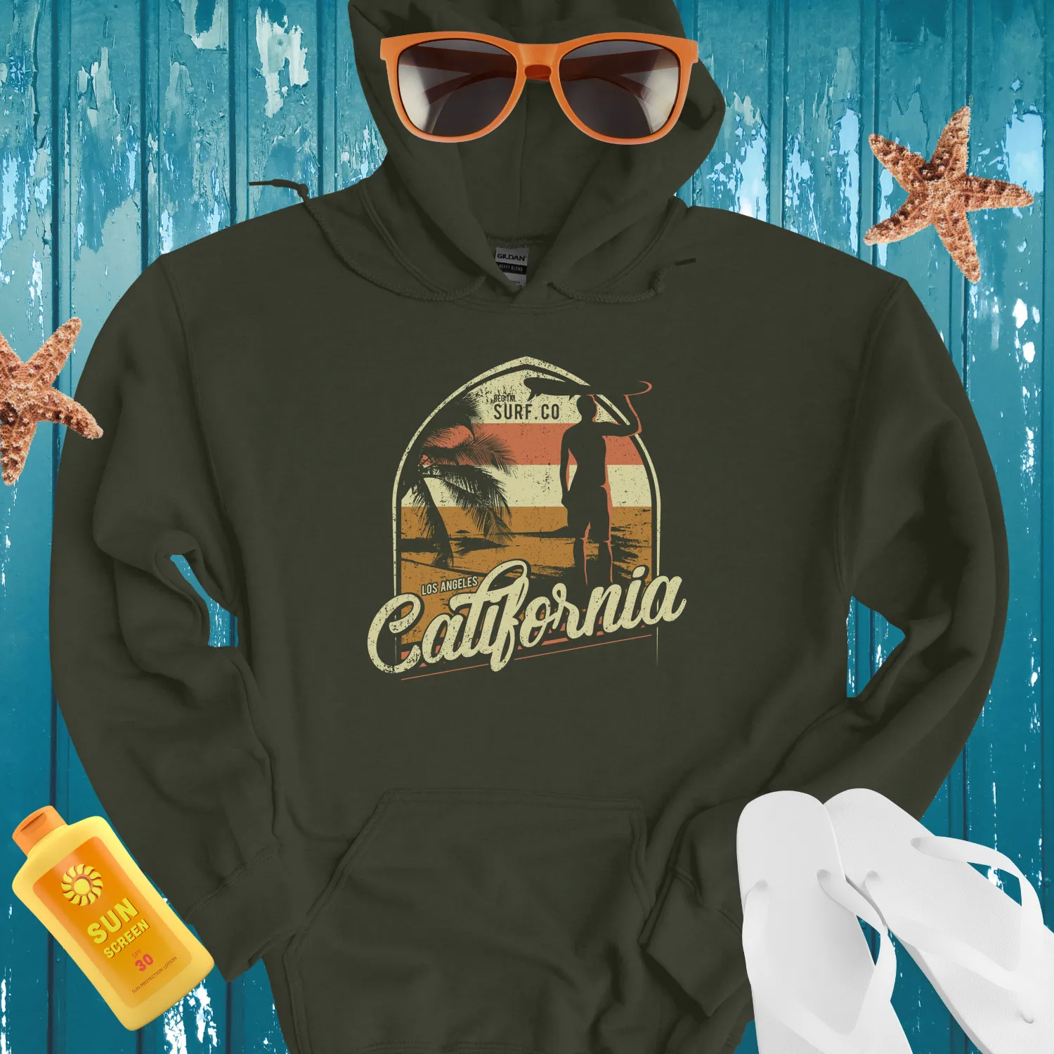 Vintage California Surf Hoodie With Retro Style Design