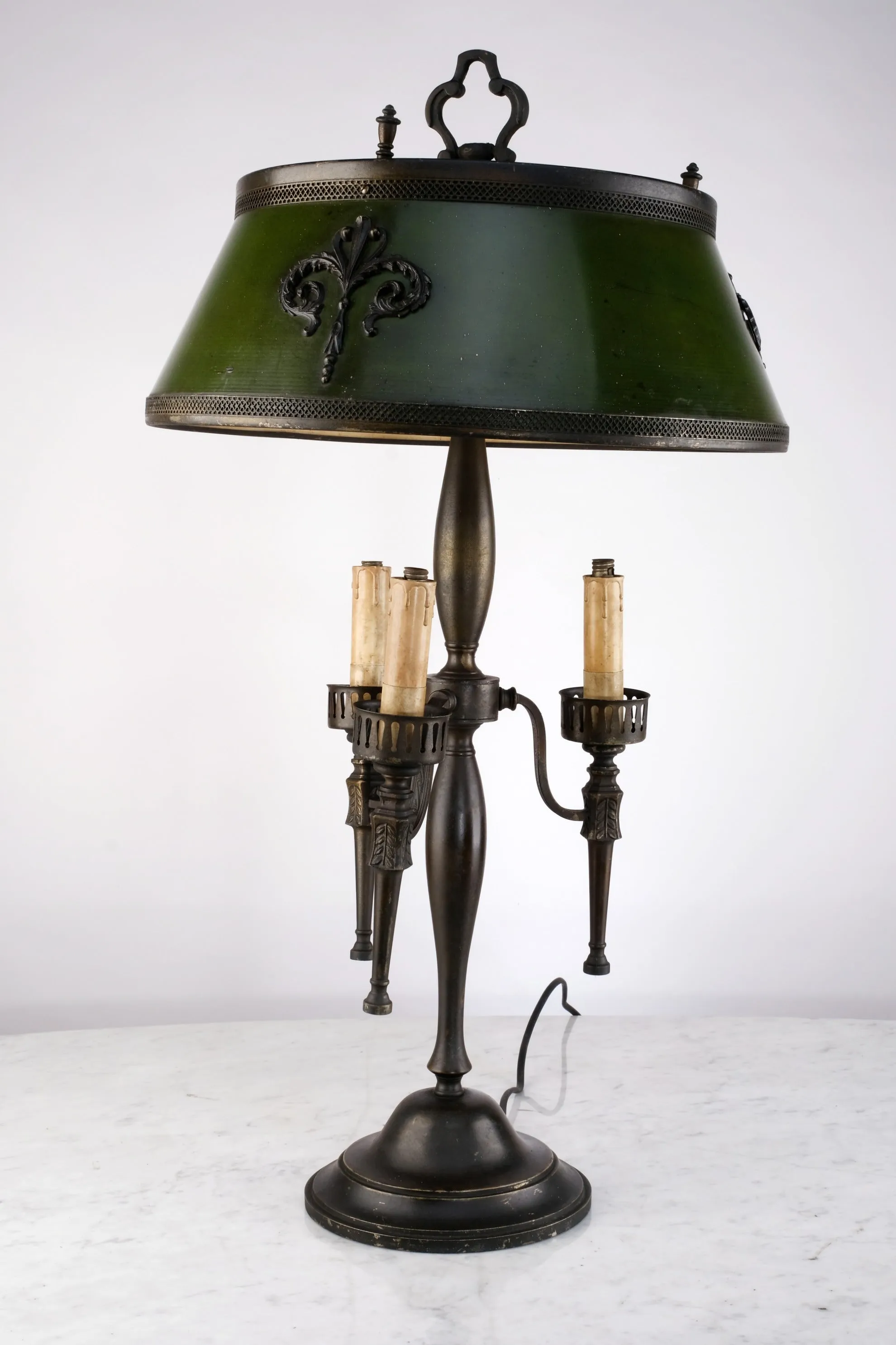 VINTAGE CANDLE STYLE GOTHIC EMERALD GREEN TABLE LAMP