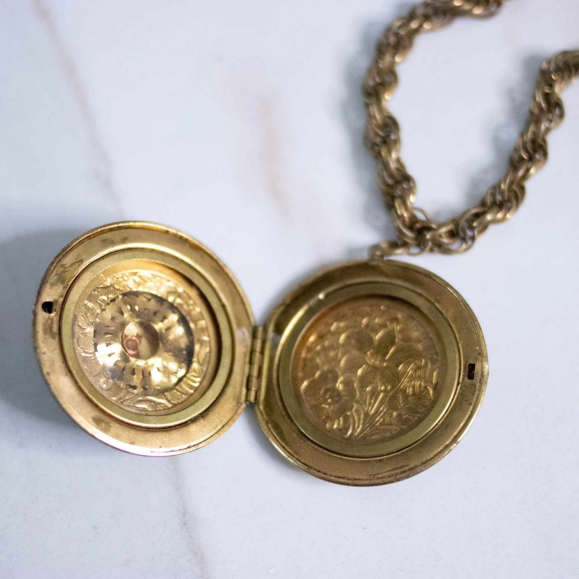 Vintage Chunky Gold Medallion Locket with Faux Pearls