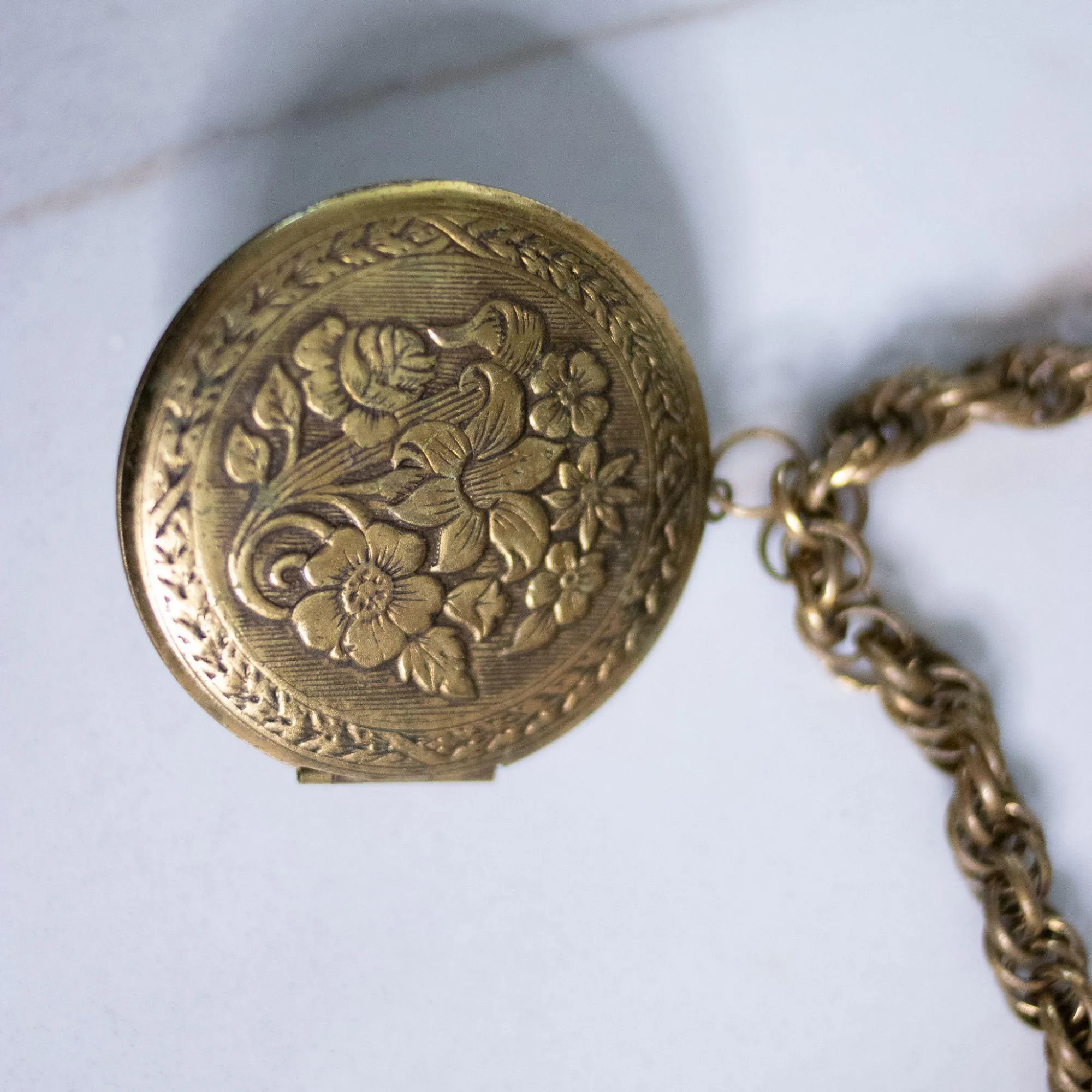 Vintage Chunky Gold Medallion Locket with Faux Pearls