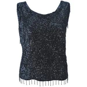 VINTAGE Circa 1960s Black Beaded and Sequin Blouse Size Large