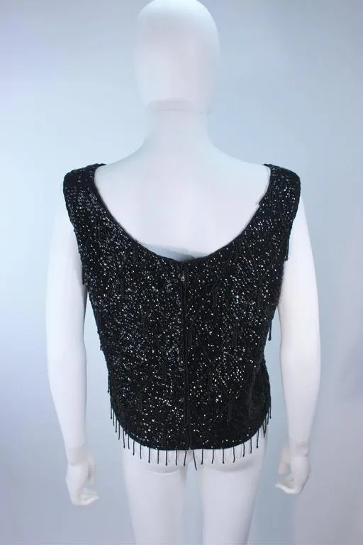 VINTAGE Circa 1960s Black Beaded and Sequin Blouse Size Large