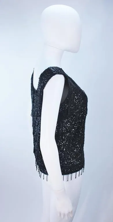 VINTAGE Circa 1960s Black Beaded and Sequin Blouse Size Large
