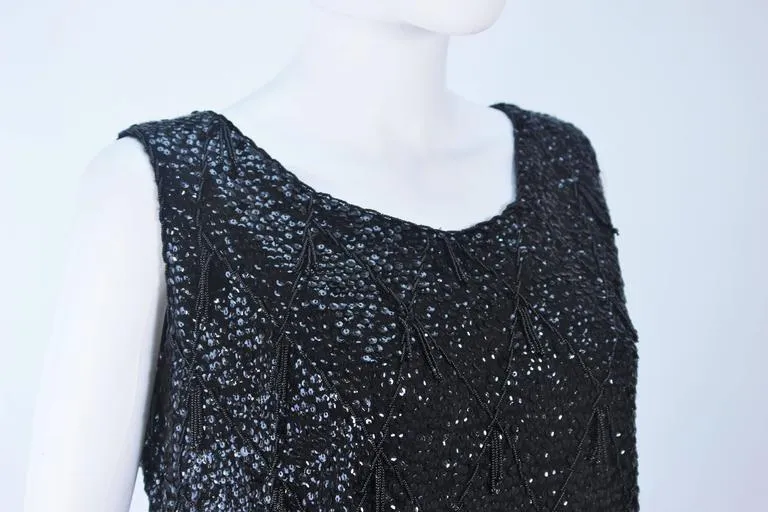 VINTAGE Circa 1960s Black Beaded and Sequin Blouse Size Large