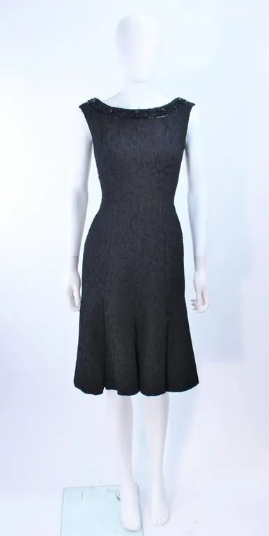 VINTAGE Circa 1960s Black Cocktail Dress, Beaded Neck Size 2