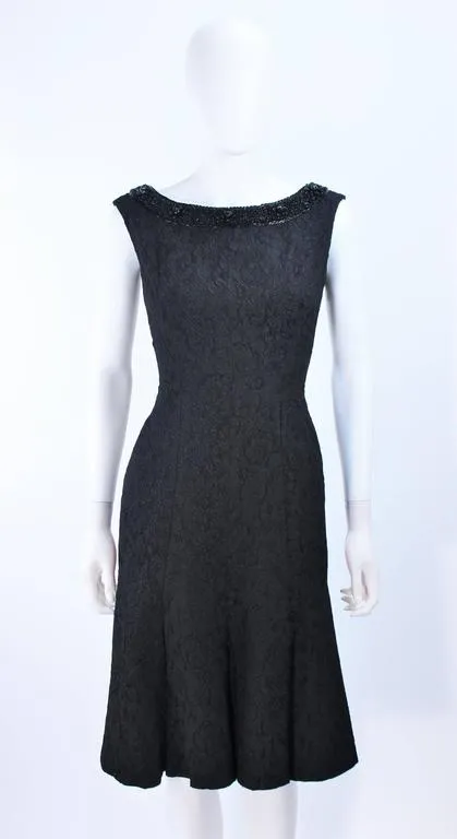 VINTAGE Circa 1960s Black Cocktail Dress, Beaded Neck Size 2
