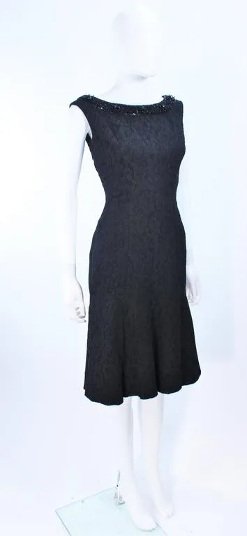 VINTAGE Circa 1960s Black Cocktail Dress, Beaded Neck Size 2