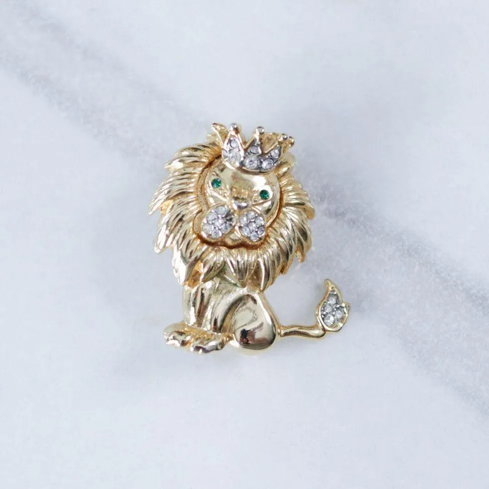 Vintage Gold Lion with Crown Brooch