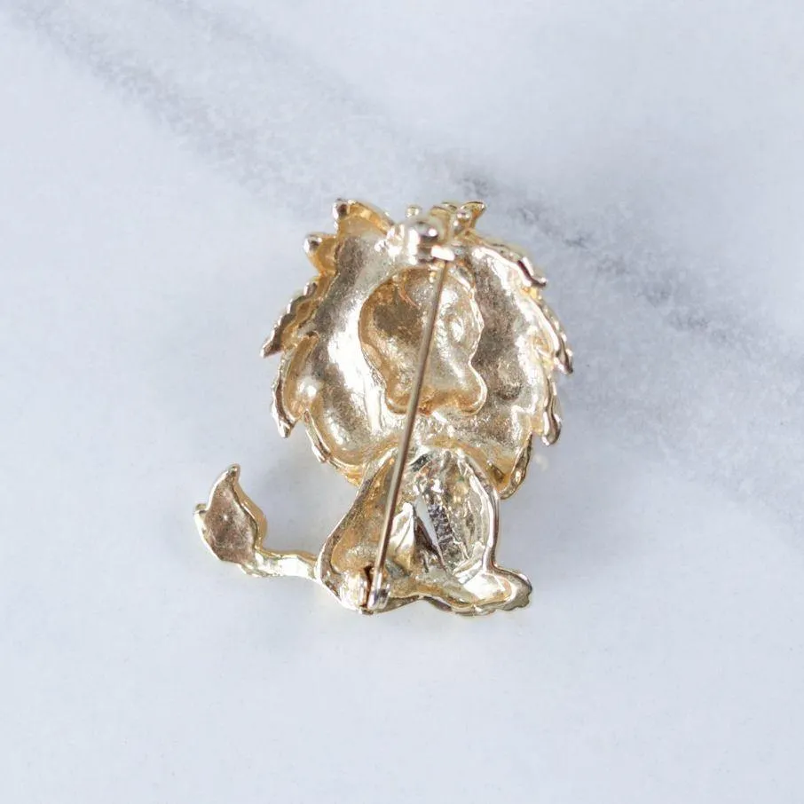 Vintage Gold Lion with Crown Brooch