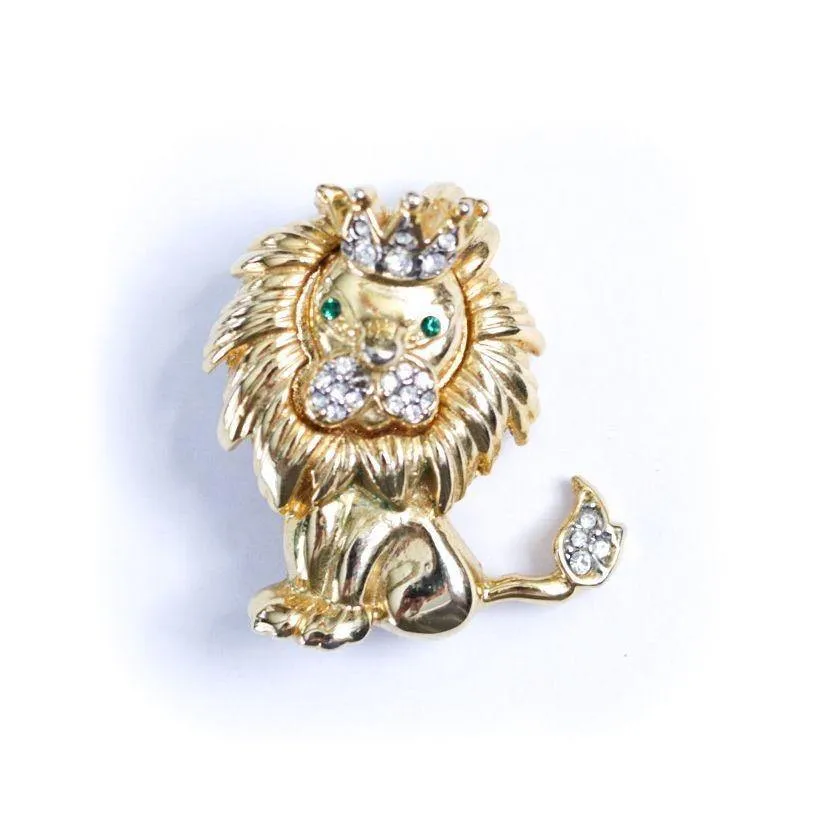 Vintage Gold Lion with Crown Brooch