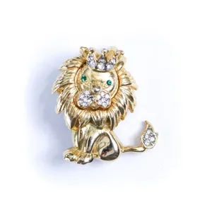 Vintage Gold Lion with Crown Brooch