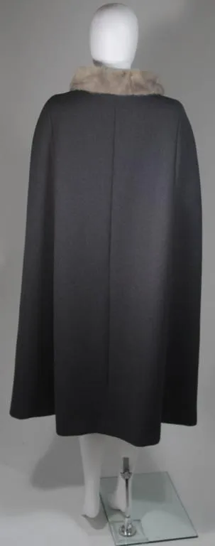 VINTAGE Gray Wool Cape with Mink Trim and Iridescent Beaded Pockets
