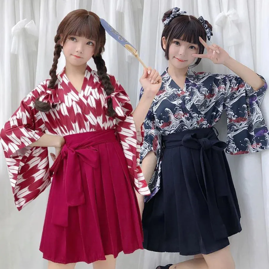 Vintage Kimono Top Pleated Skirt Set J40364