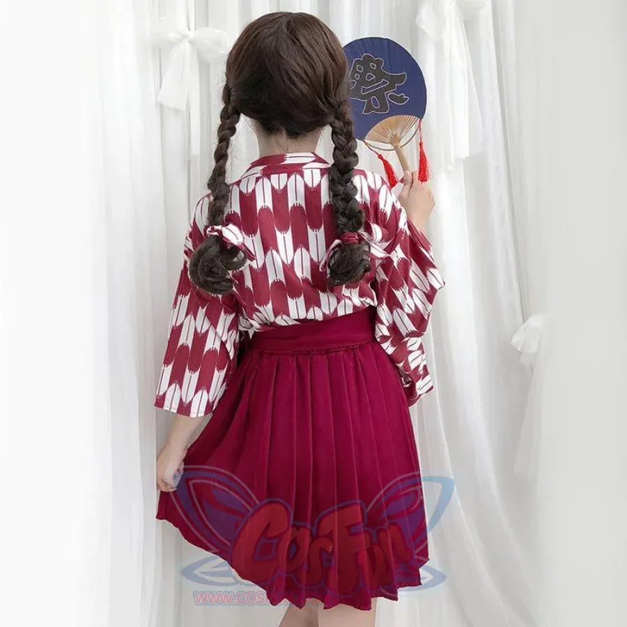 Vintage Kimono Top Pleated Skirt Set J40364