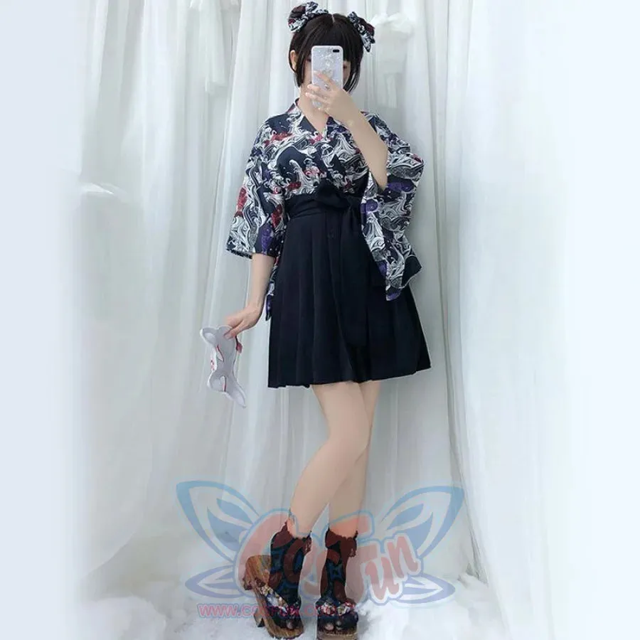 Vintage Kimono Top Pleated Skirt Set J40364